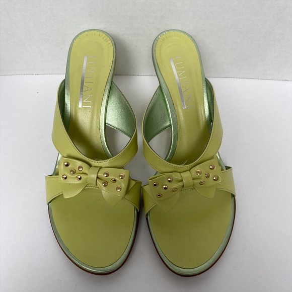 Lumiani Leather Green Wedge 4" High Heels Size 40 - Picture 5 of 5